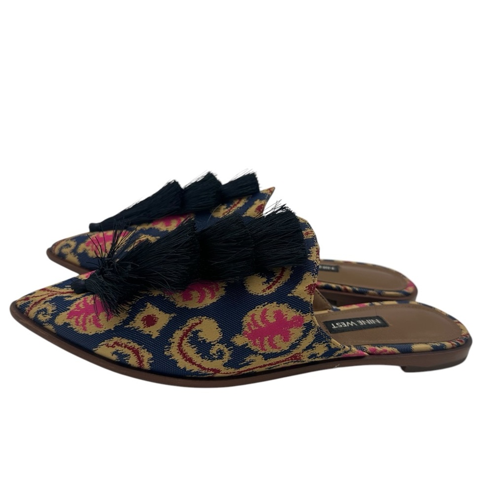 Nine West Ollial Tassel Tasseled Mules Slip On Pointed Toe Boho Shoe - Picture 5 of 9